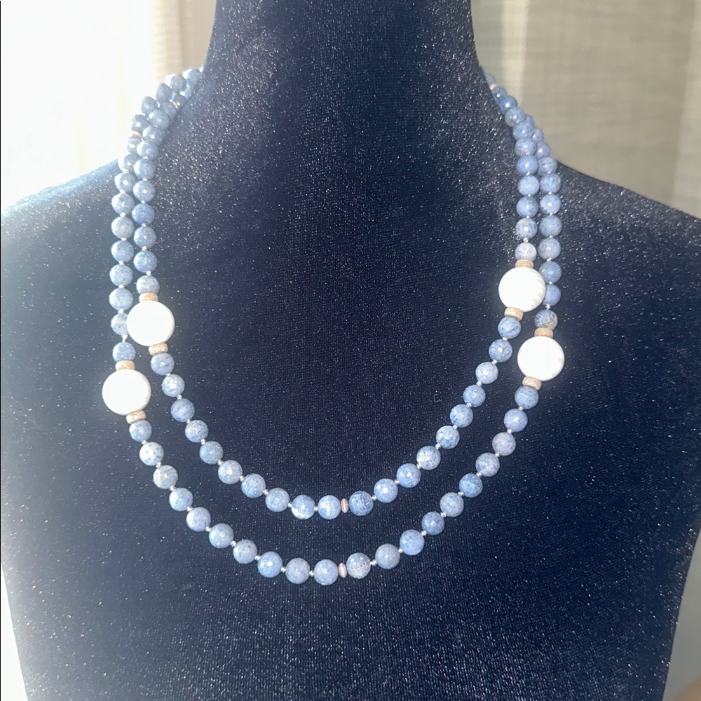 Elegant Blue and White Beaded Necklace